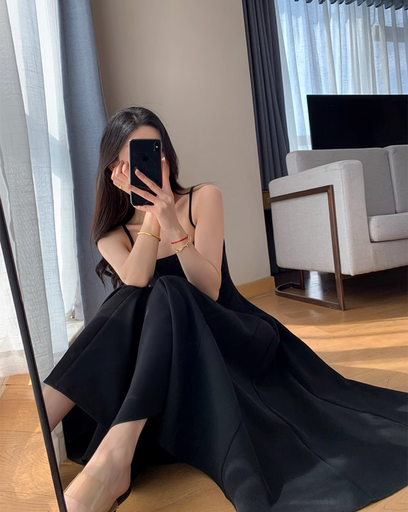 Elegant tight square neck dress (long sleeves)