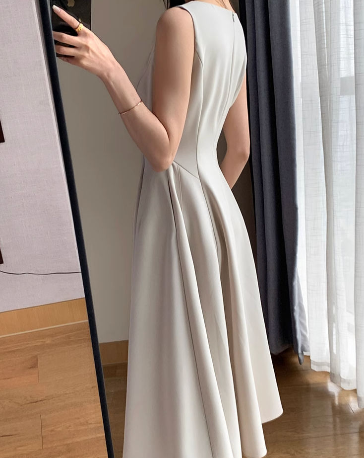V-neck A-line long dress