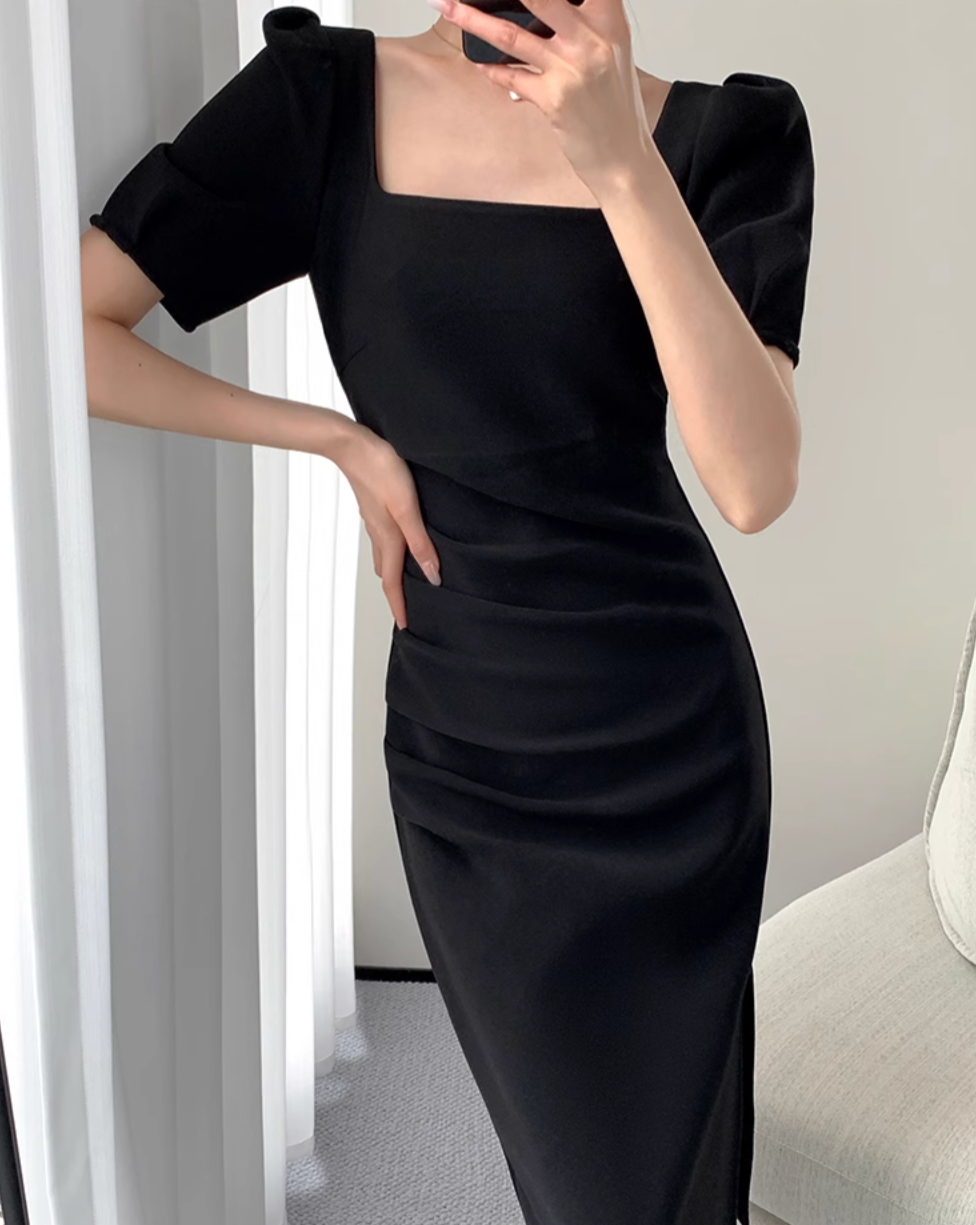 Elegant tight square neck dress (short sleeve)