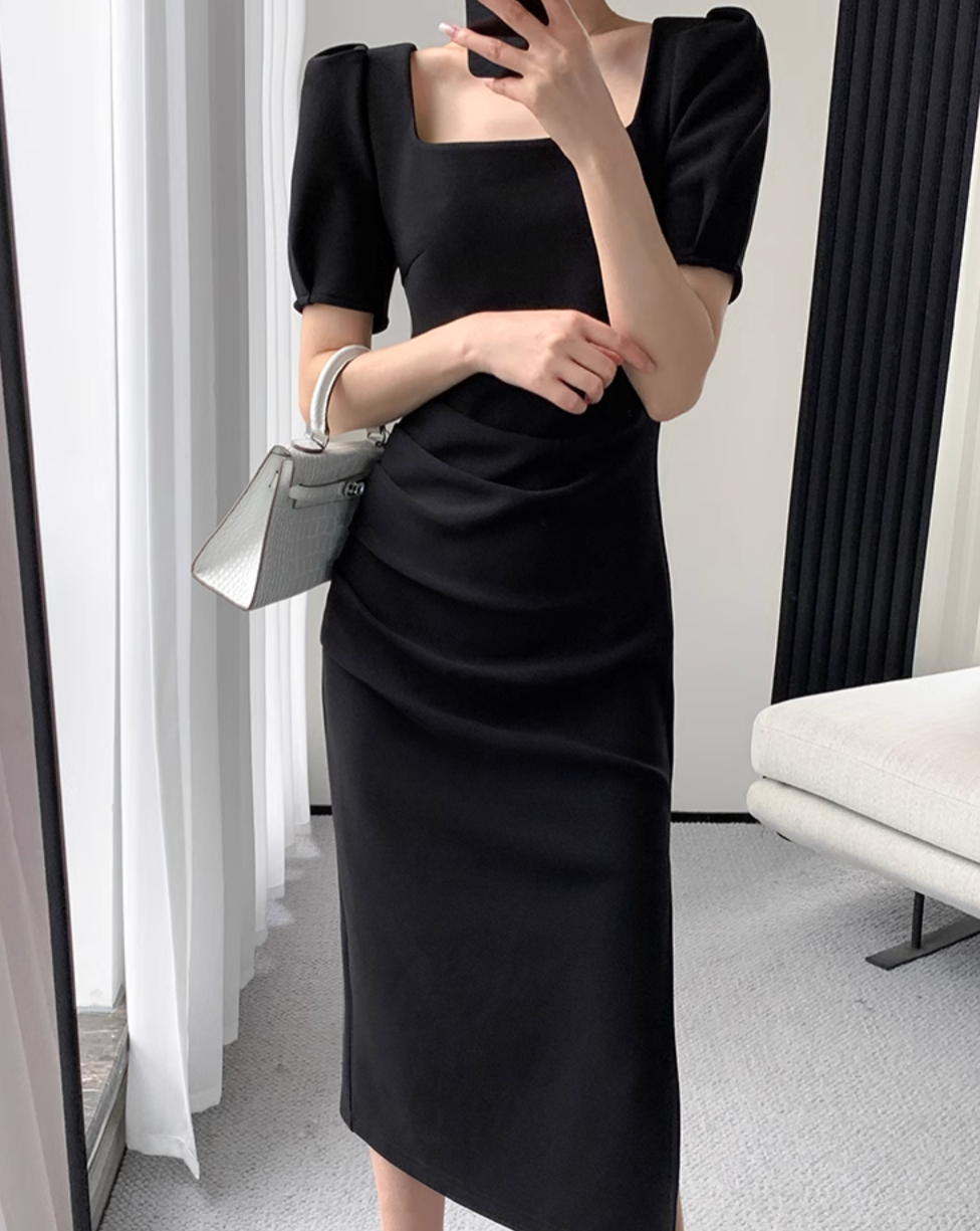 Elegant tight square neck dress (short sleeve)