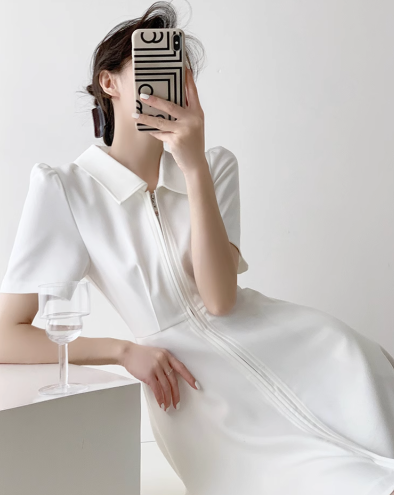 French A line long dress (mini length)