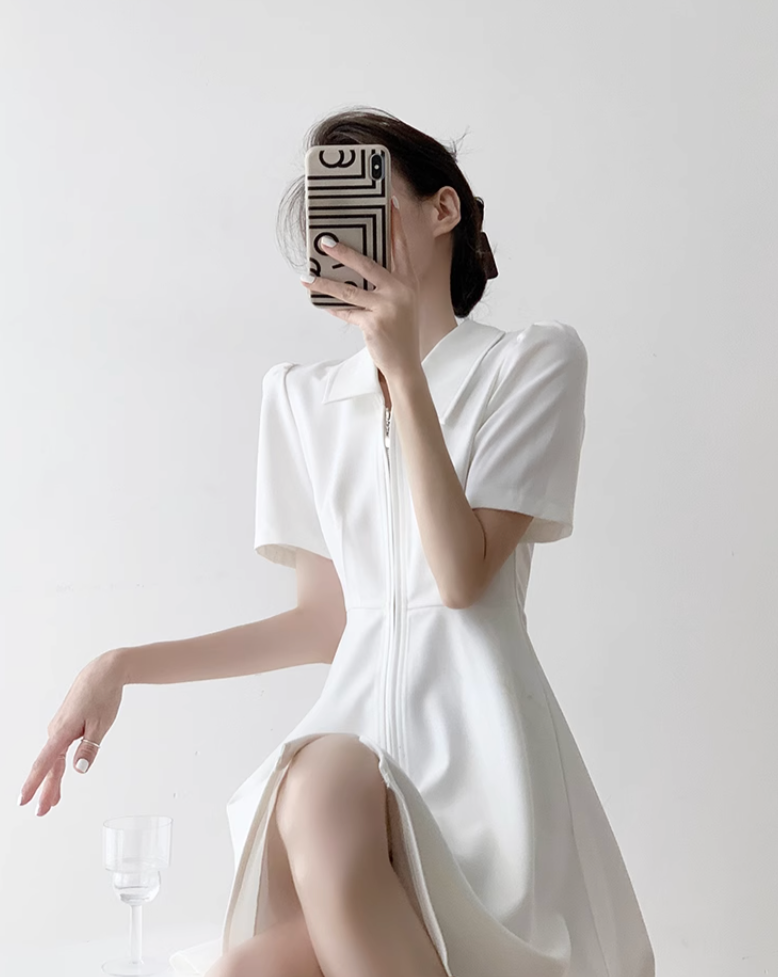 French A line long dress (mini length)