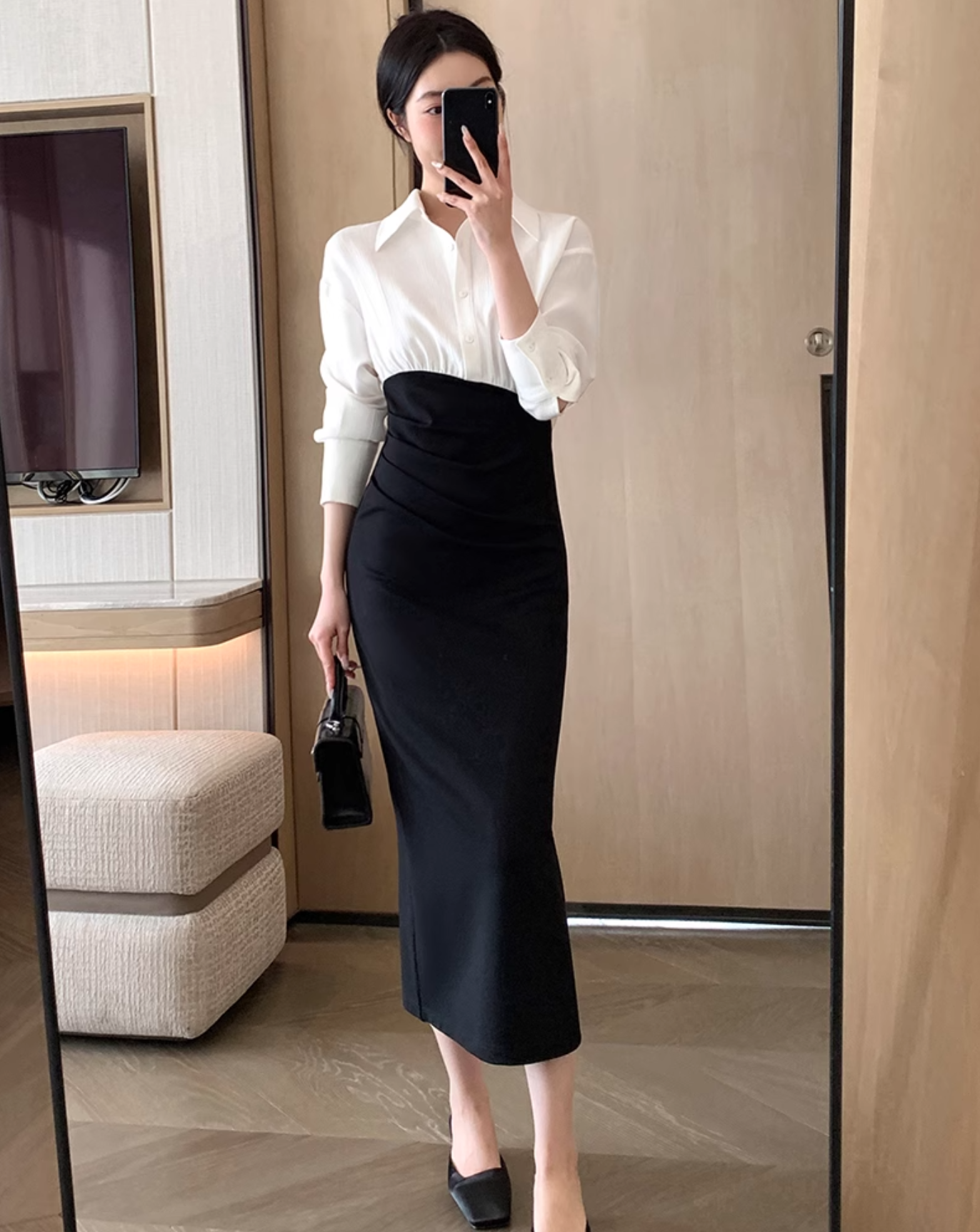 Elegant tight square neck dress (long sleeves)