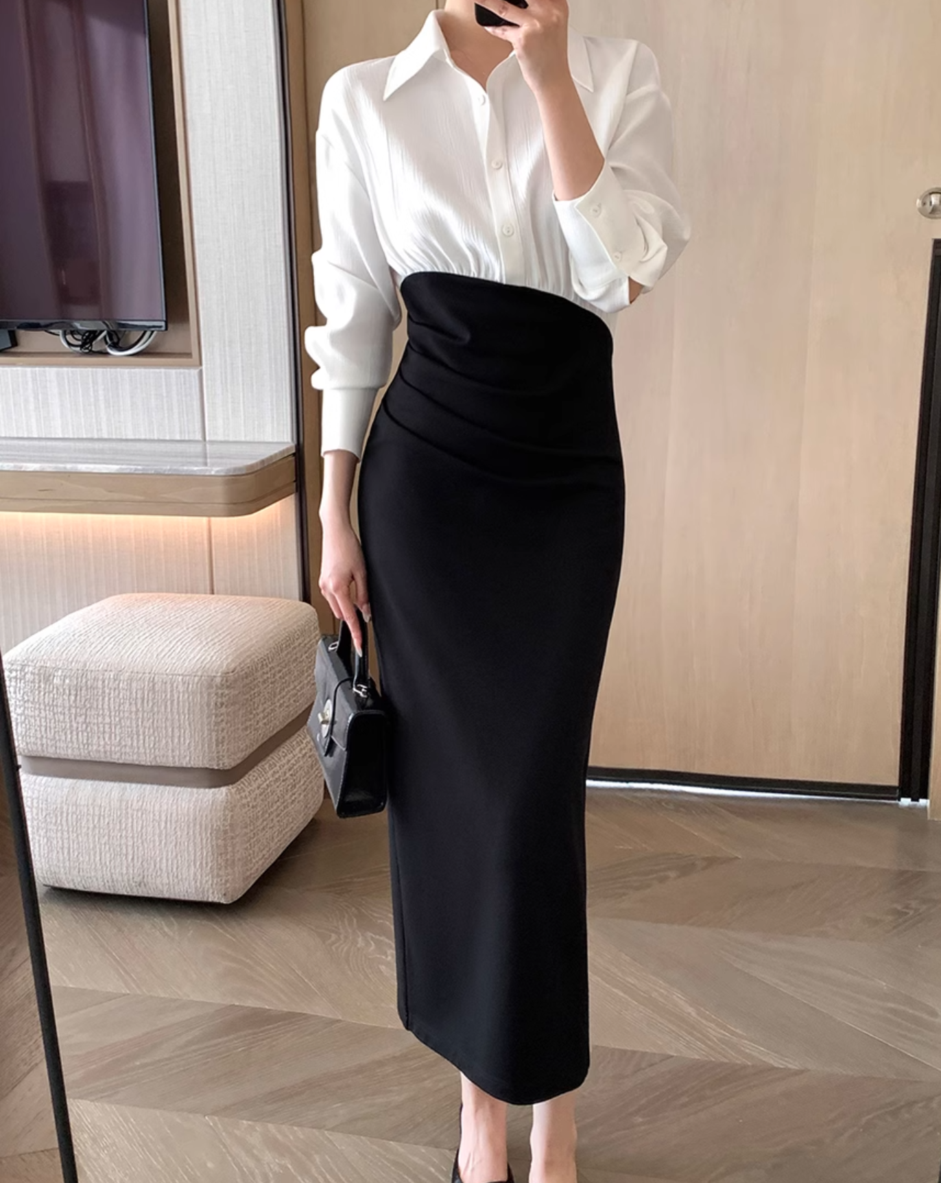 Elegant tight square neck dress (long sleeves)