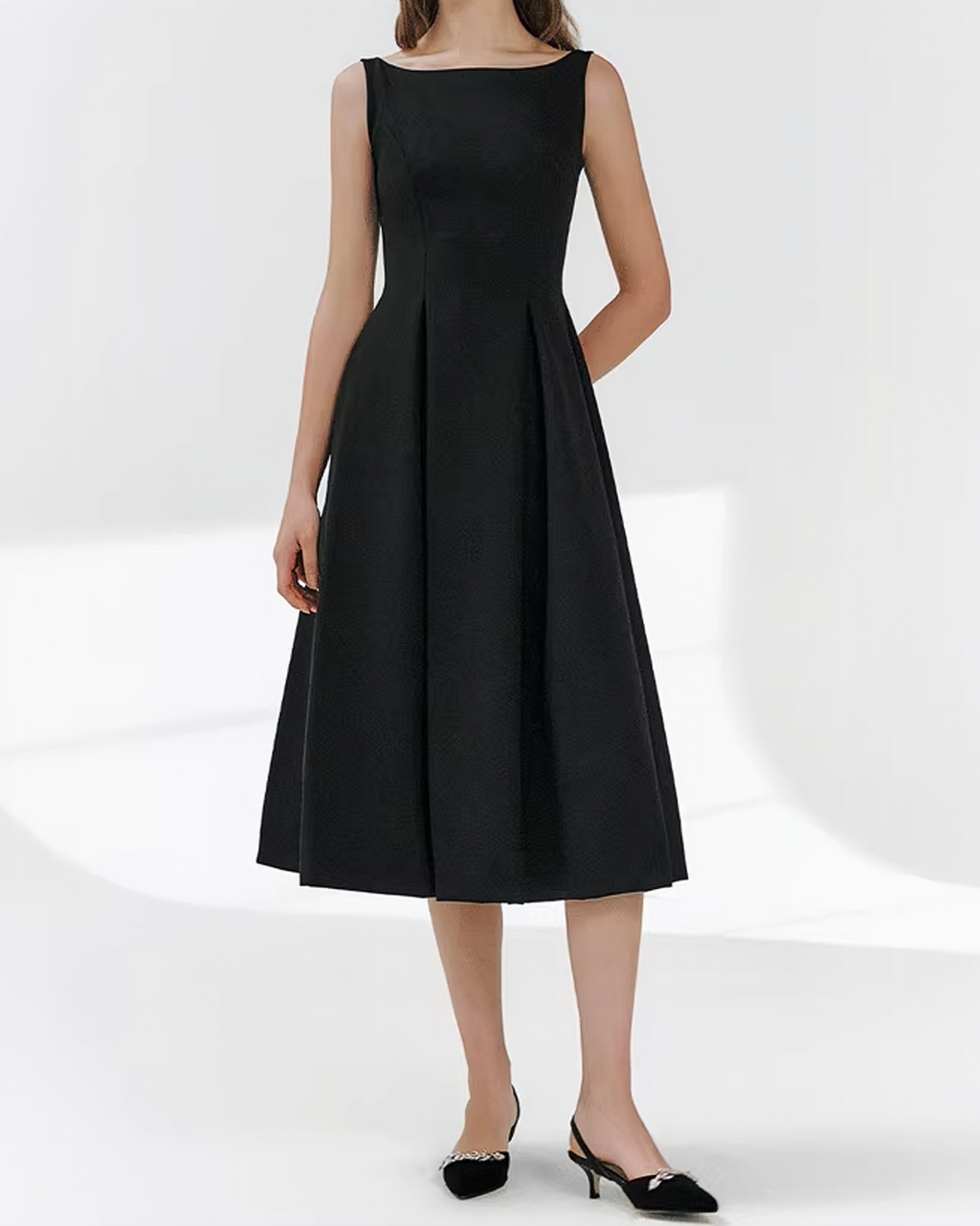 Boatneck Pleated Dress