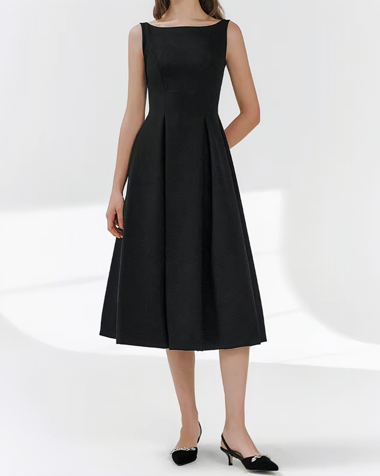 Boatneck Pleated Dress