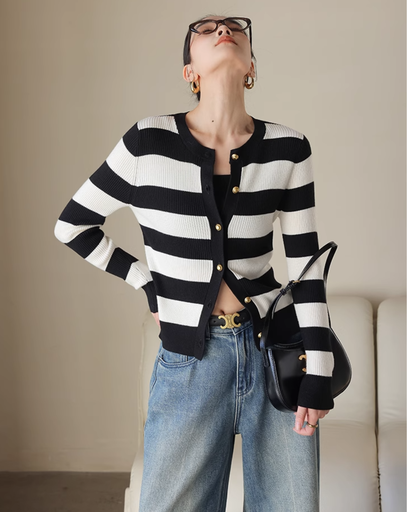 Striped cardigan tops