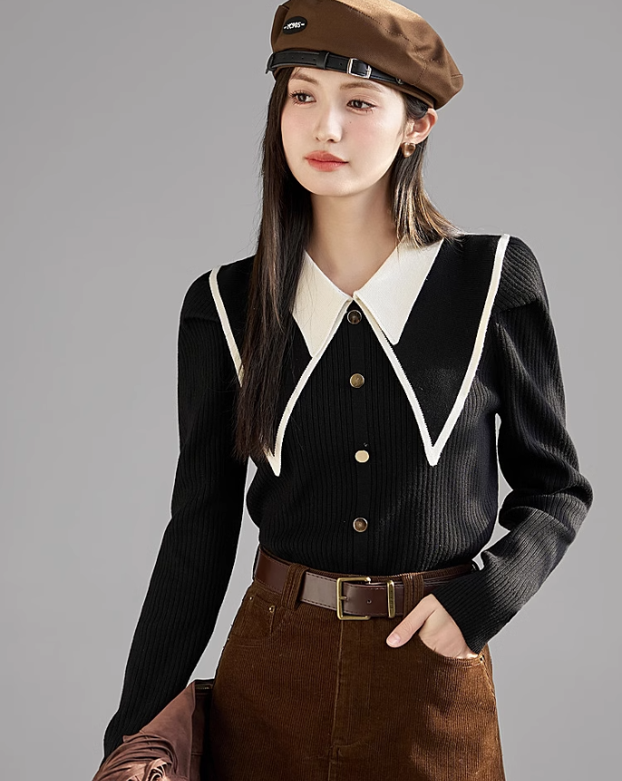 Double lapel knit tops