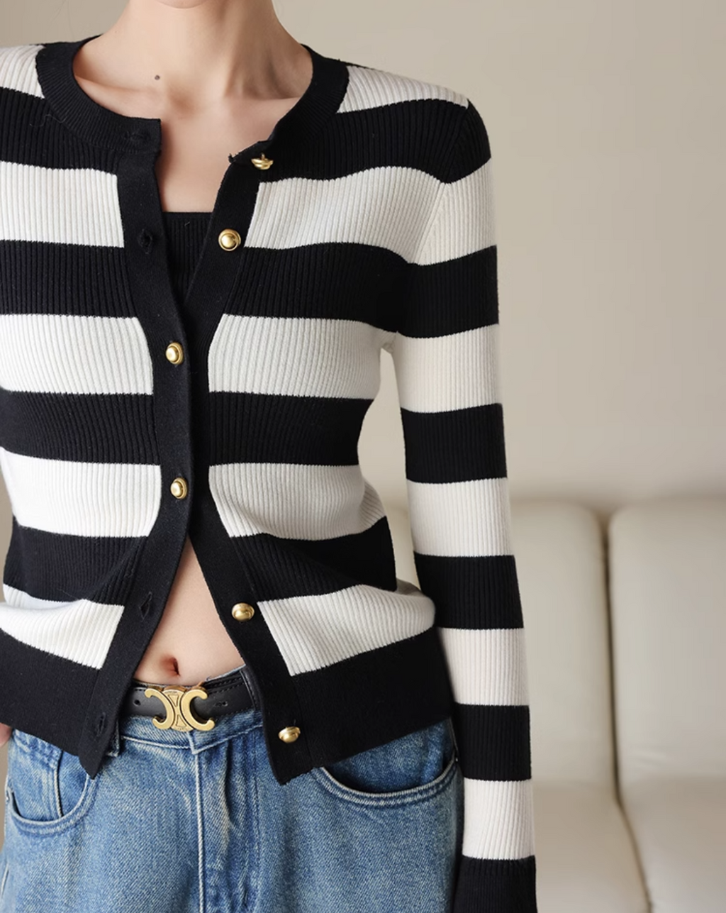 Striped cardigan tops
