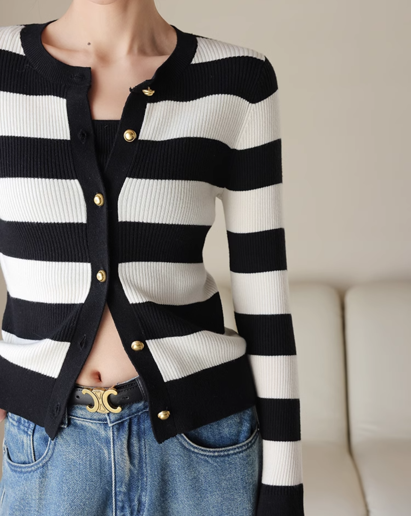 Striped cardigan tops