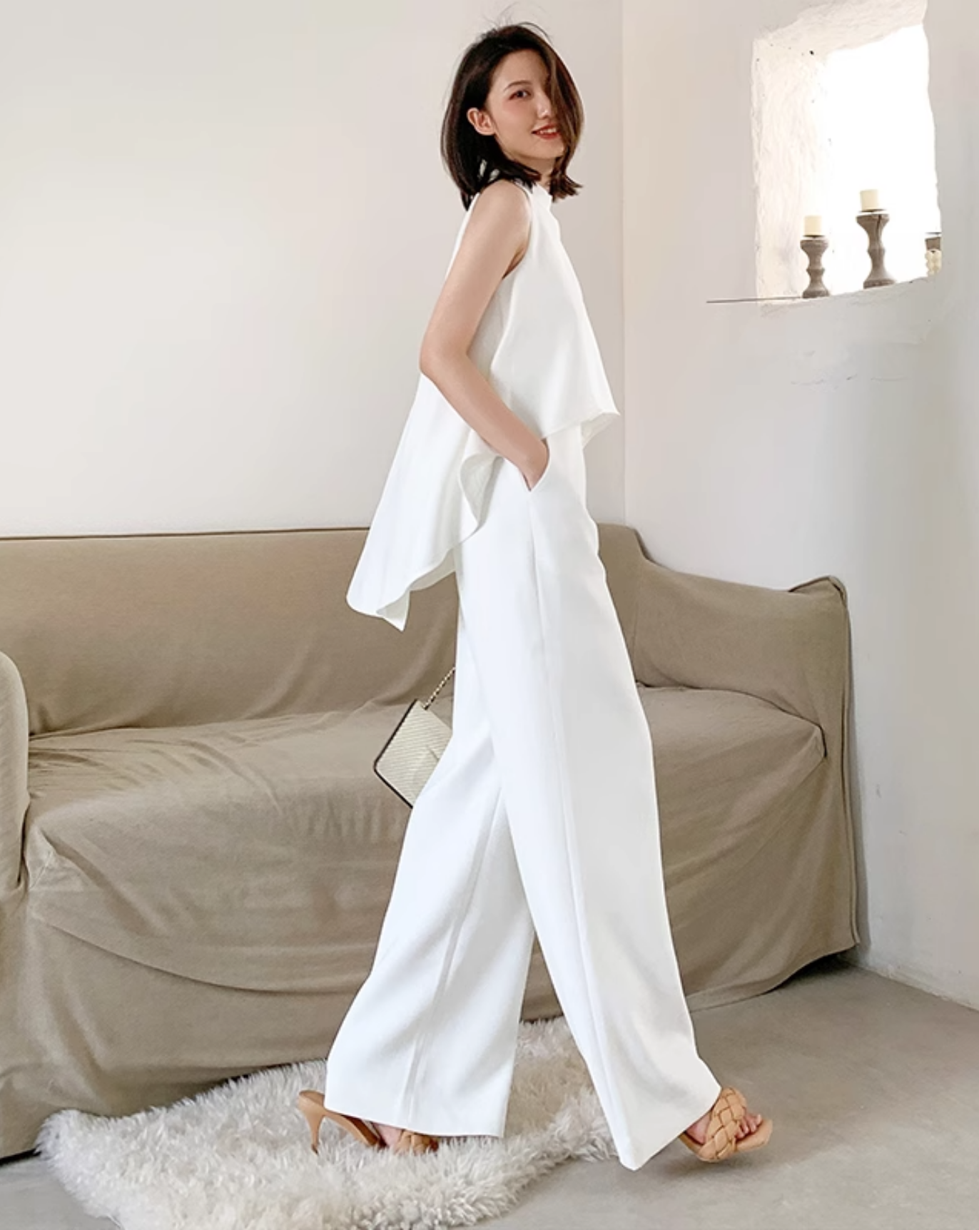 Asymmetric Top & Wide-Leg Pants jumpsuit