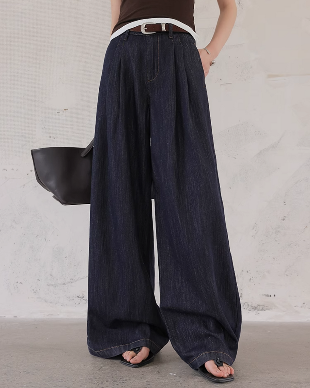 Denim Set-Up with Faux Leather Pocket