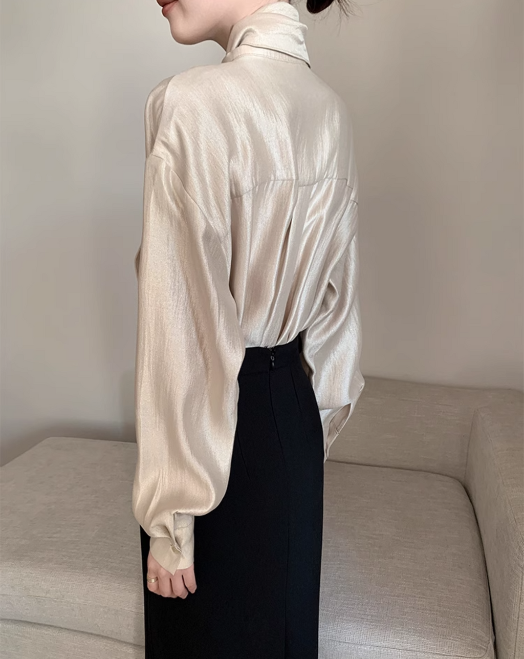 Champagne silk ribbon shirt