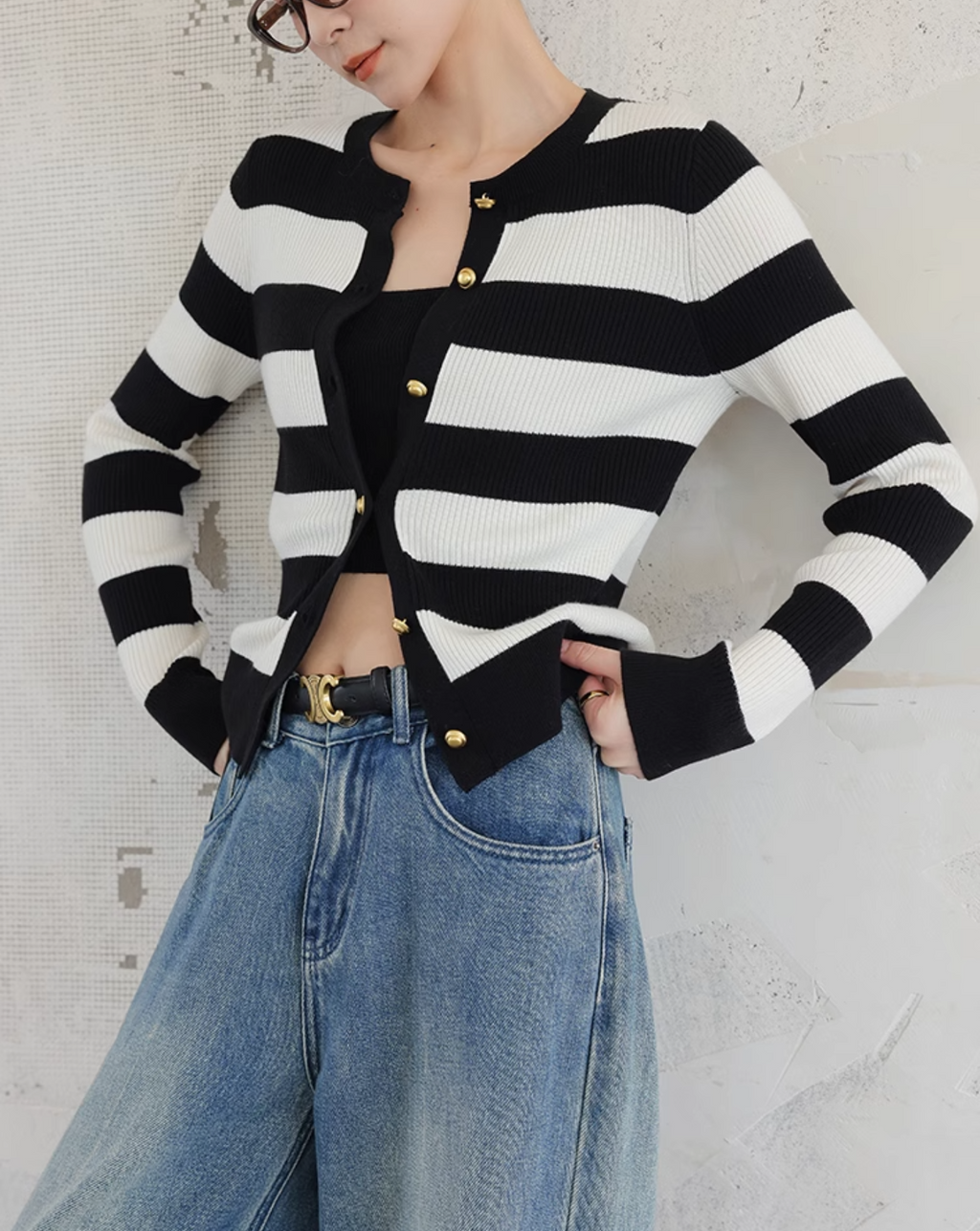 Striped cardigan tops