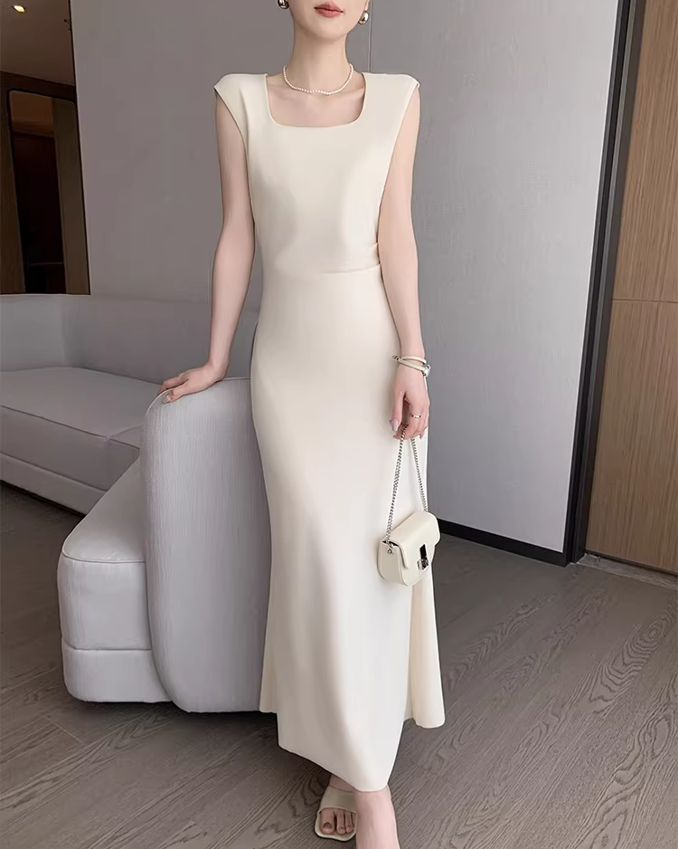 Square neck drape tight dress
