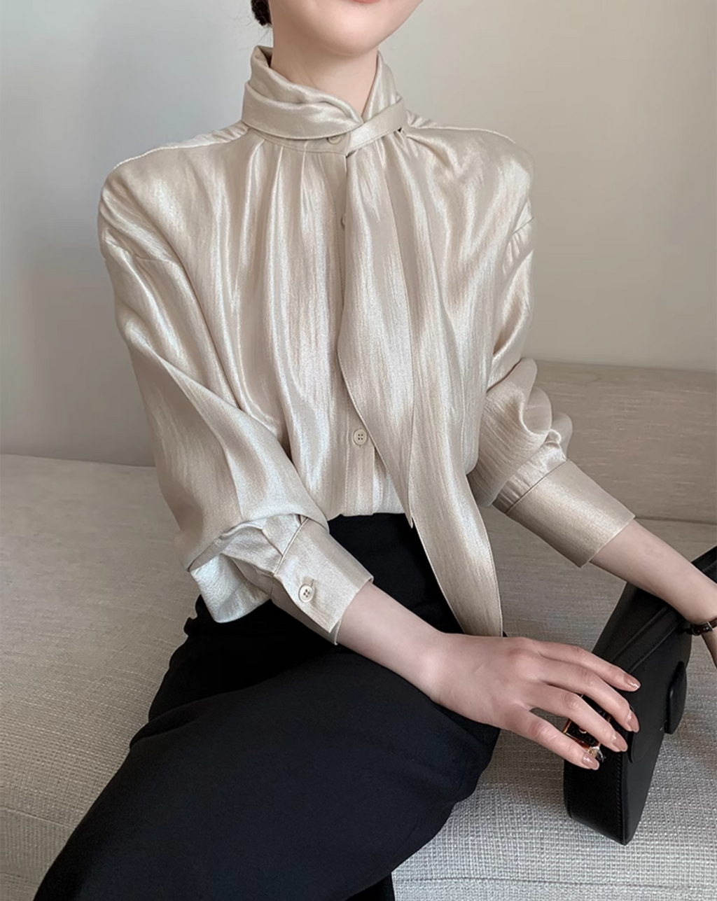 Champagne silk ribbon shirt