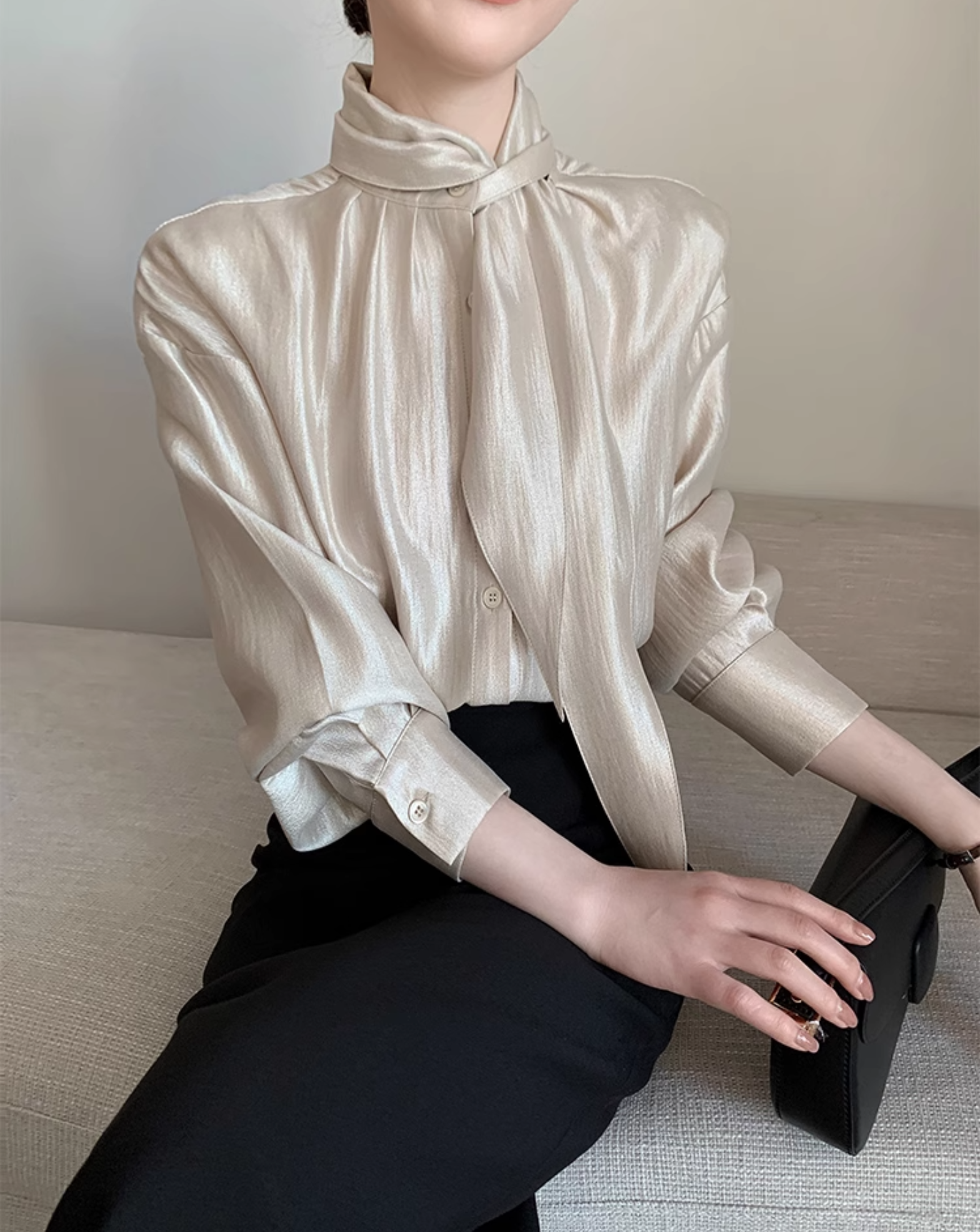 Champagne silk ribbon shirt