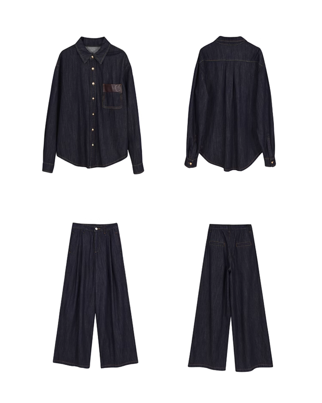 Denim Set-Up with Faux Leather Pocket