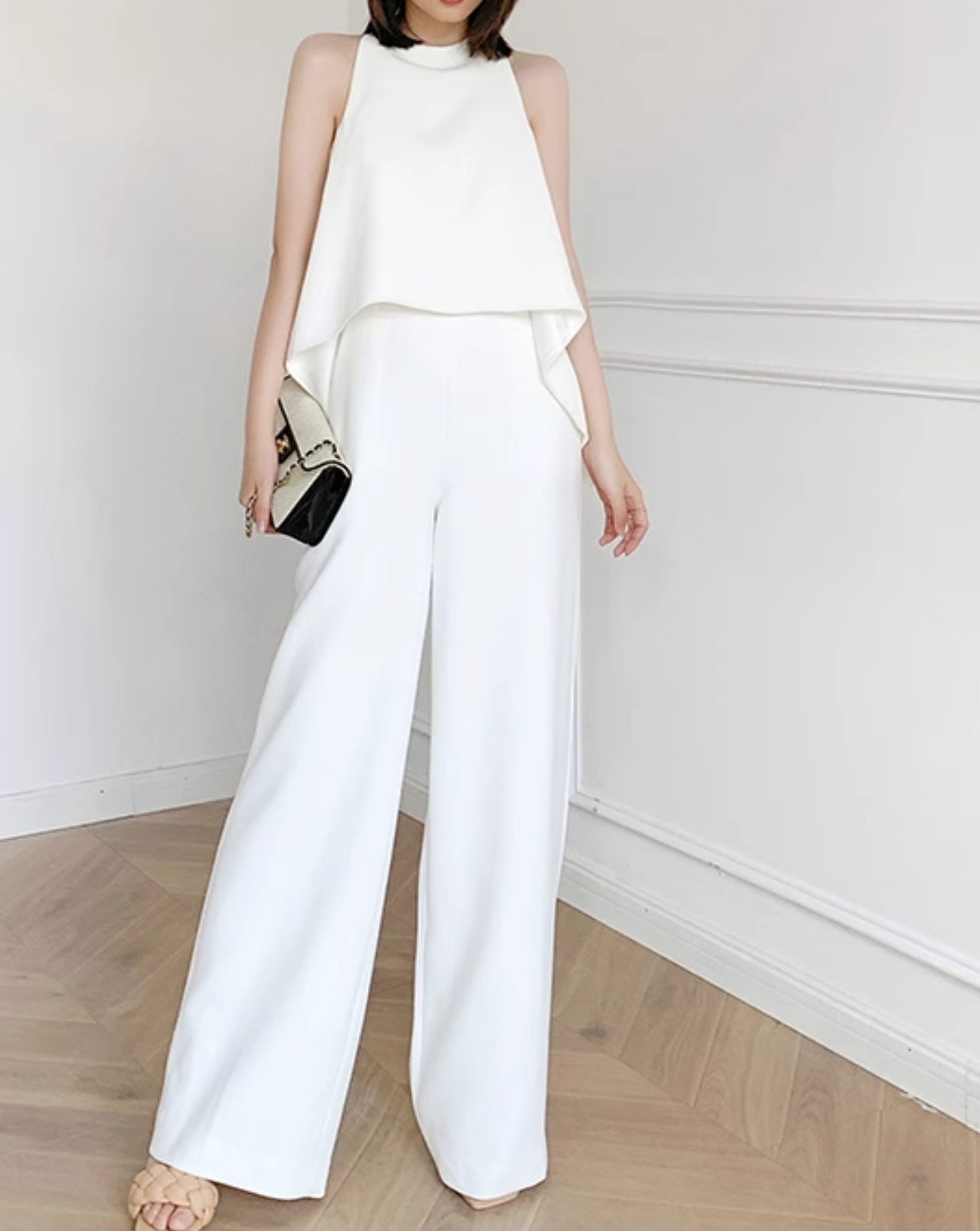 Asymmetric Top & Wide-Leg Pants jumpsuit