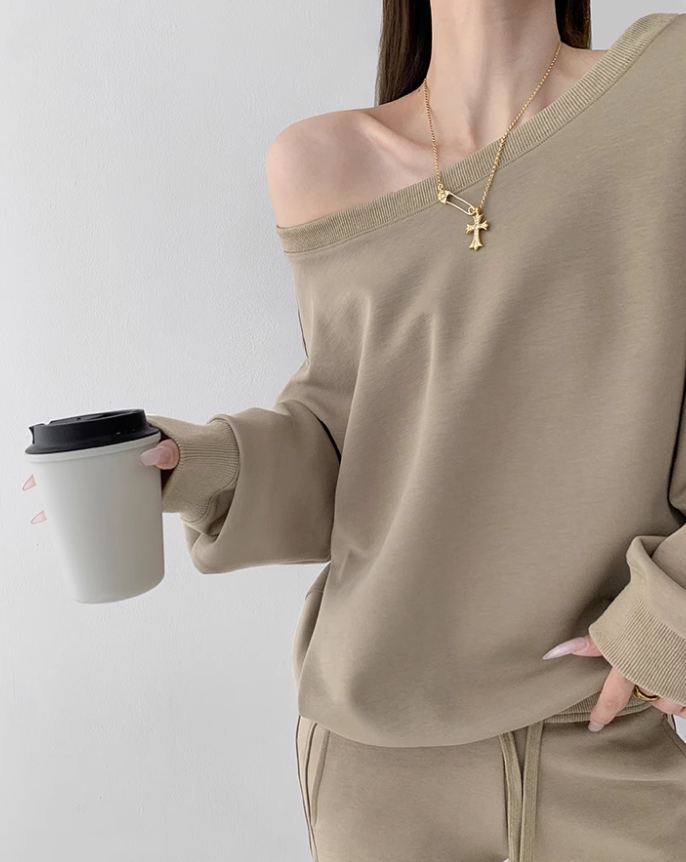 Off shoulder sweatshirt tops