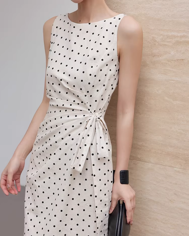 Polka Dot French Retro Waist-Tie Dress