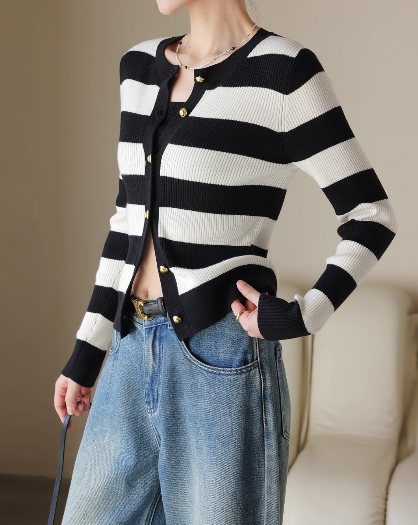 Striped cardigan tops