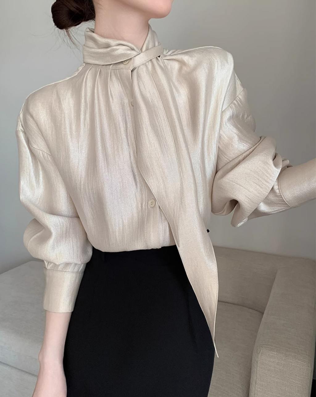 Champagne silk ribbon shirt
