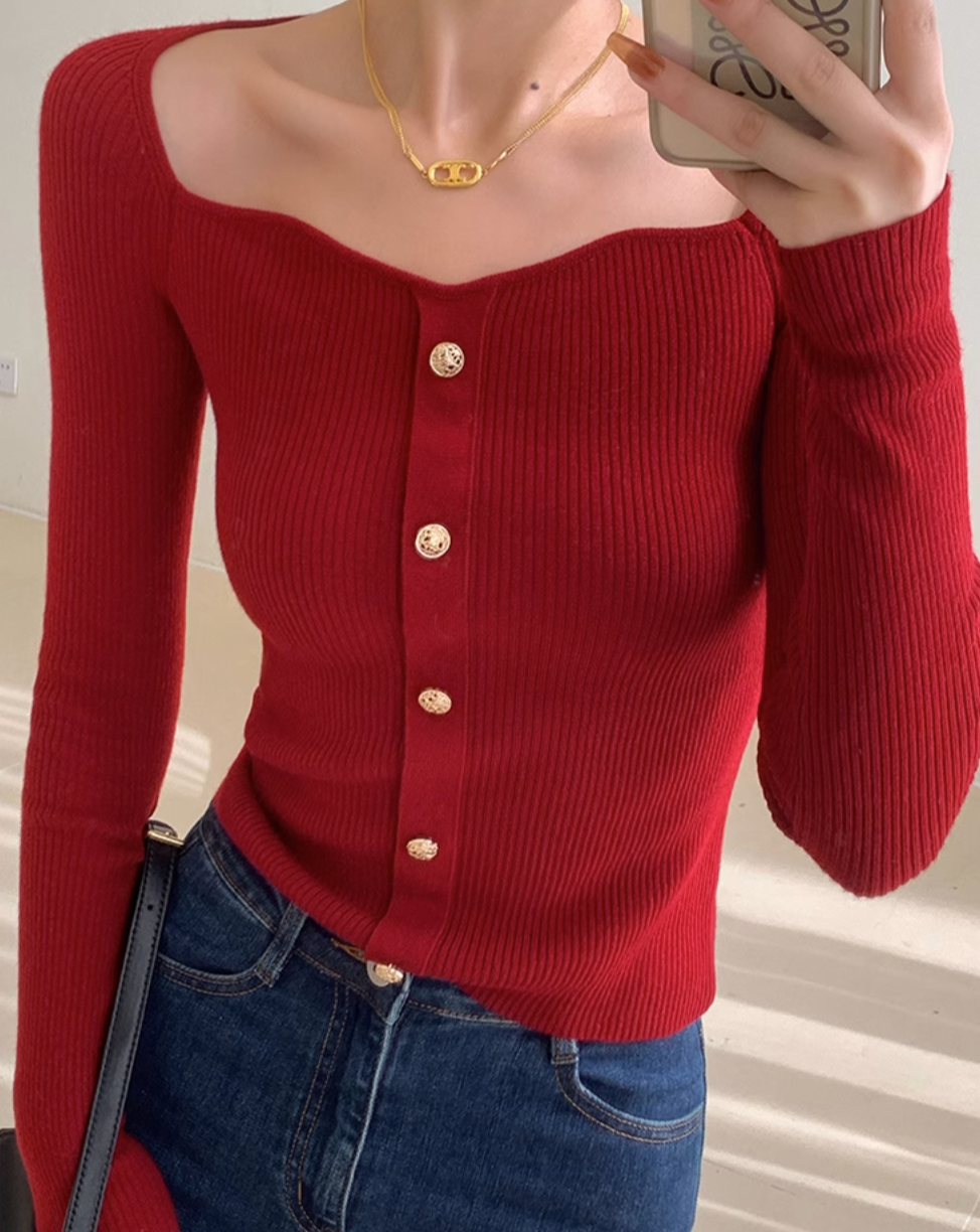 Unique red knit tops