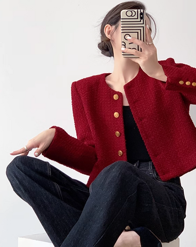 Tweed red short jacket