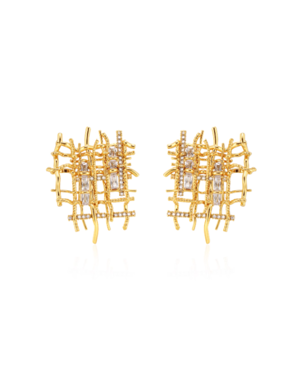 Crosshatch stone earrings & necklace