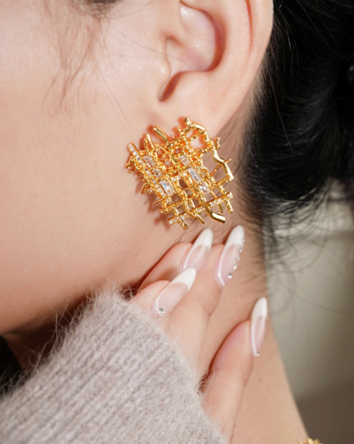 Crosshatch stone earrings & necklace