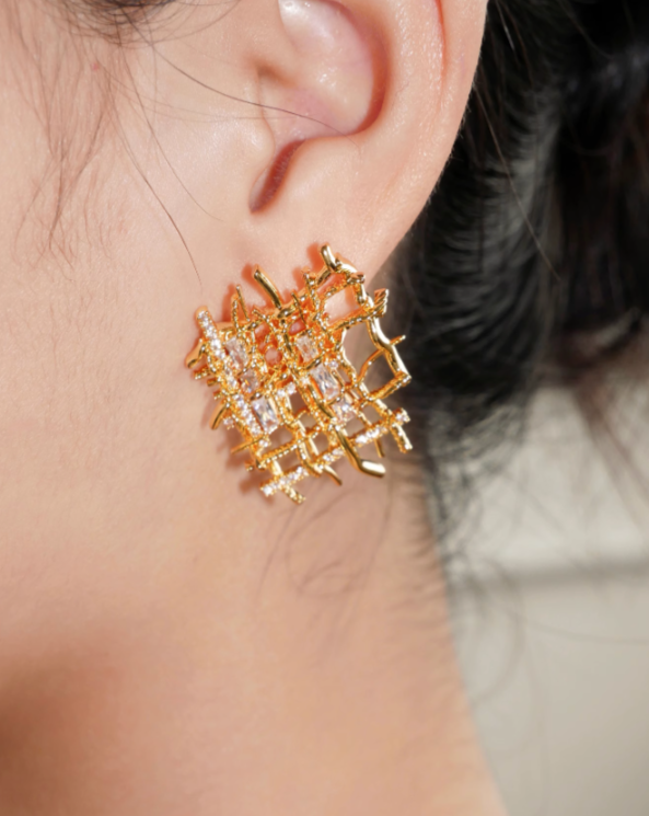 Crosshatch stone earrings &amp; necklace