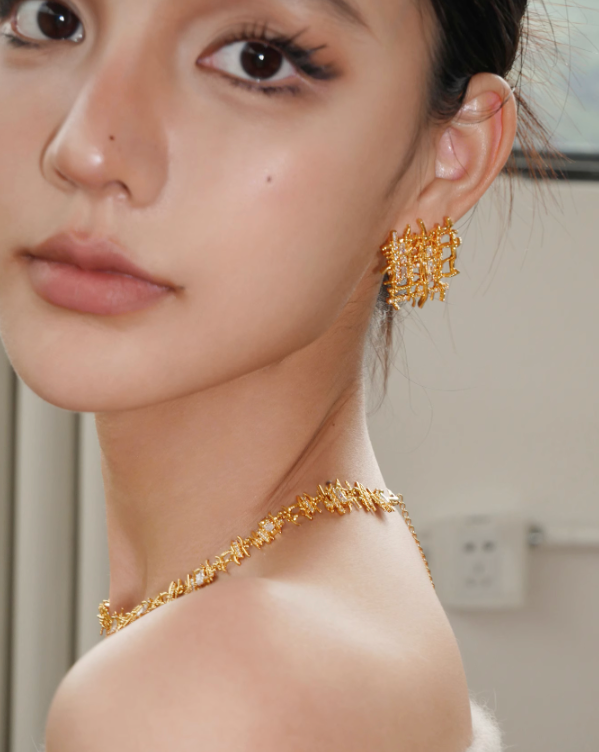 Crosshatch stone earrings &amp; necklace