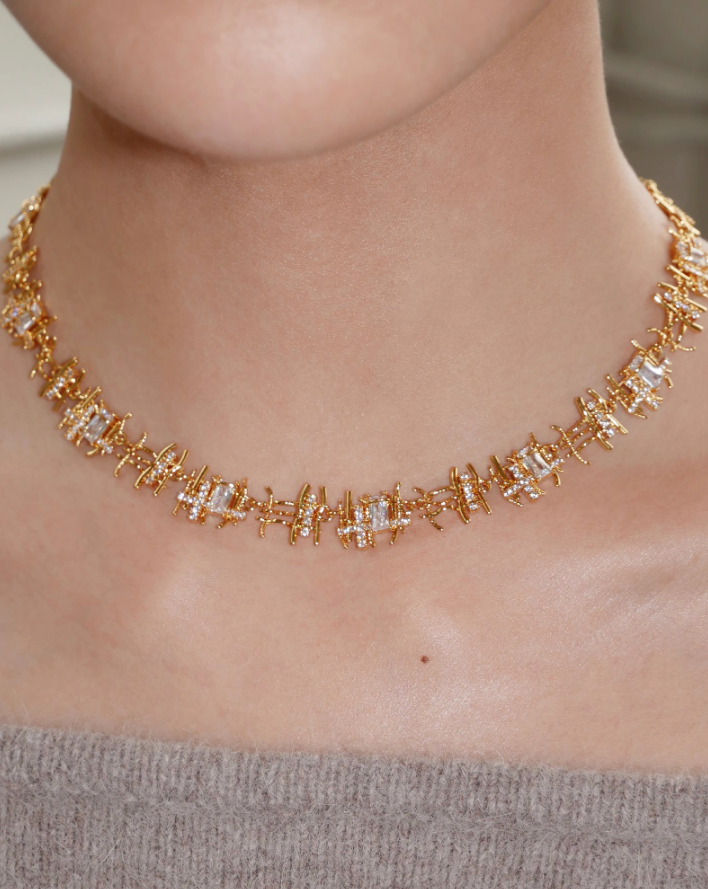 Crosshatch stone earrings & necklace