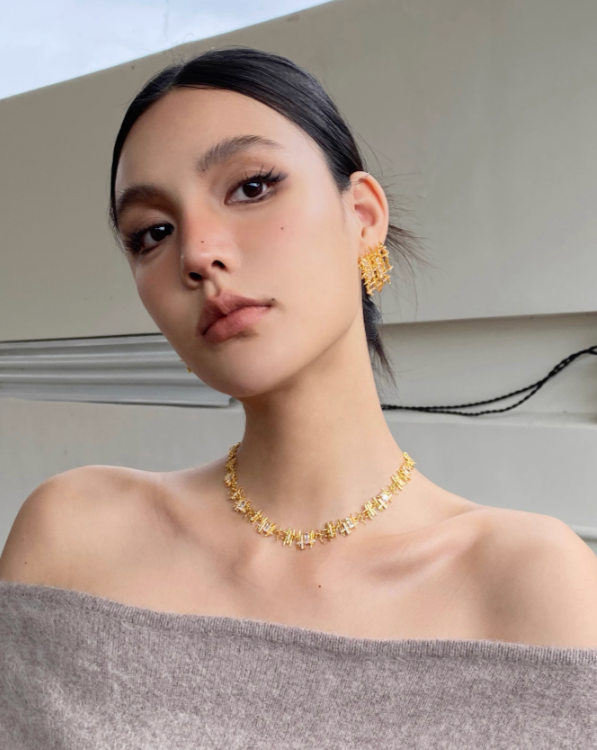 Crosshatch stone earrings &amp; necklace