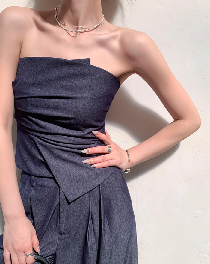 Soft denim tube top setup