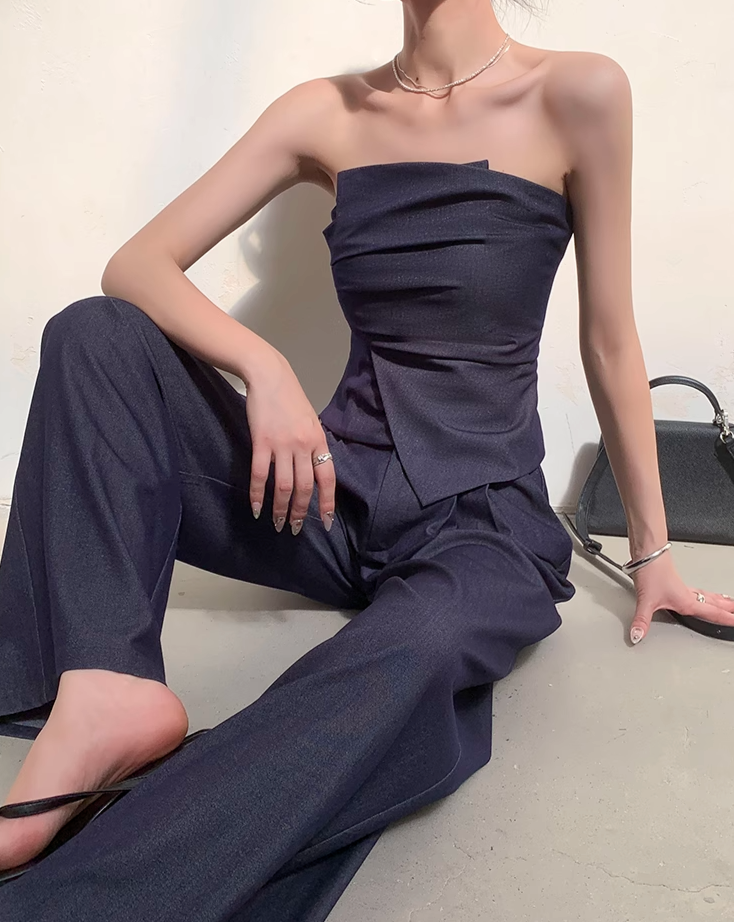 Soft denim tube top setup