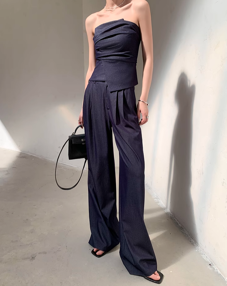 Soft denim tube top setup