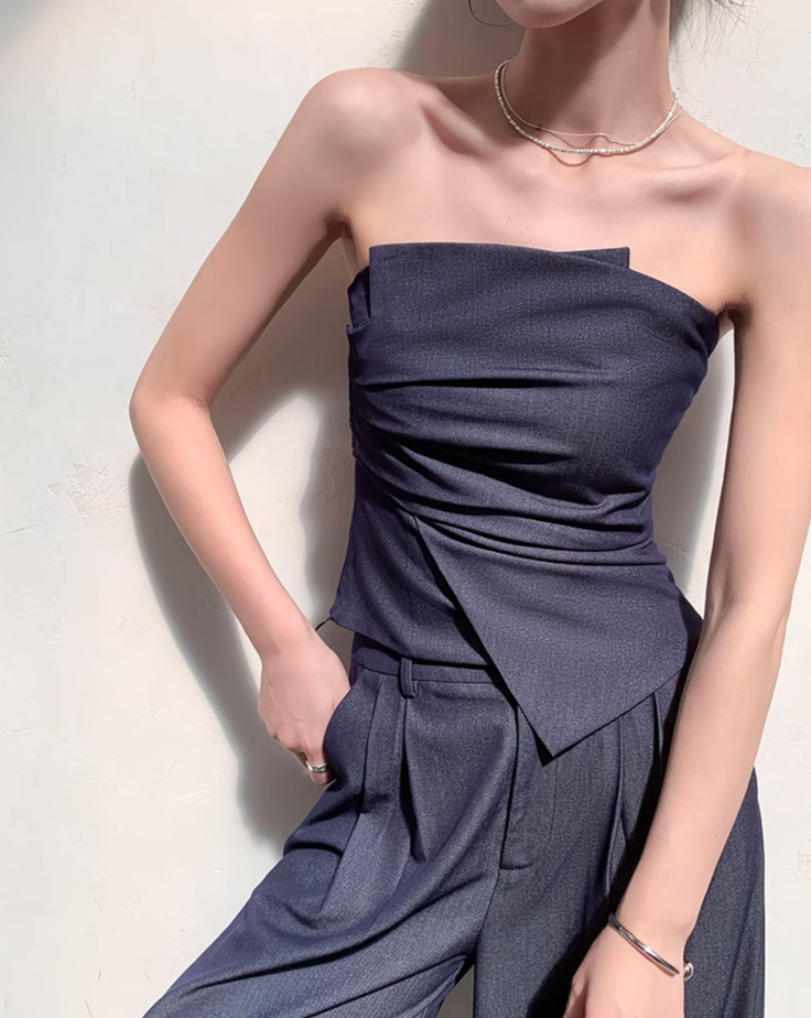 Soft denim tube top setup