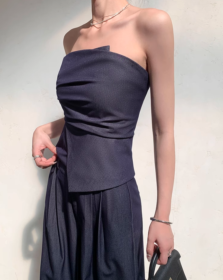 Soft denim tube top setup