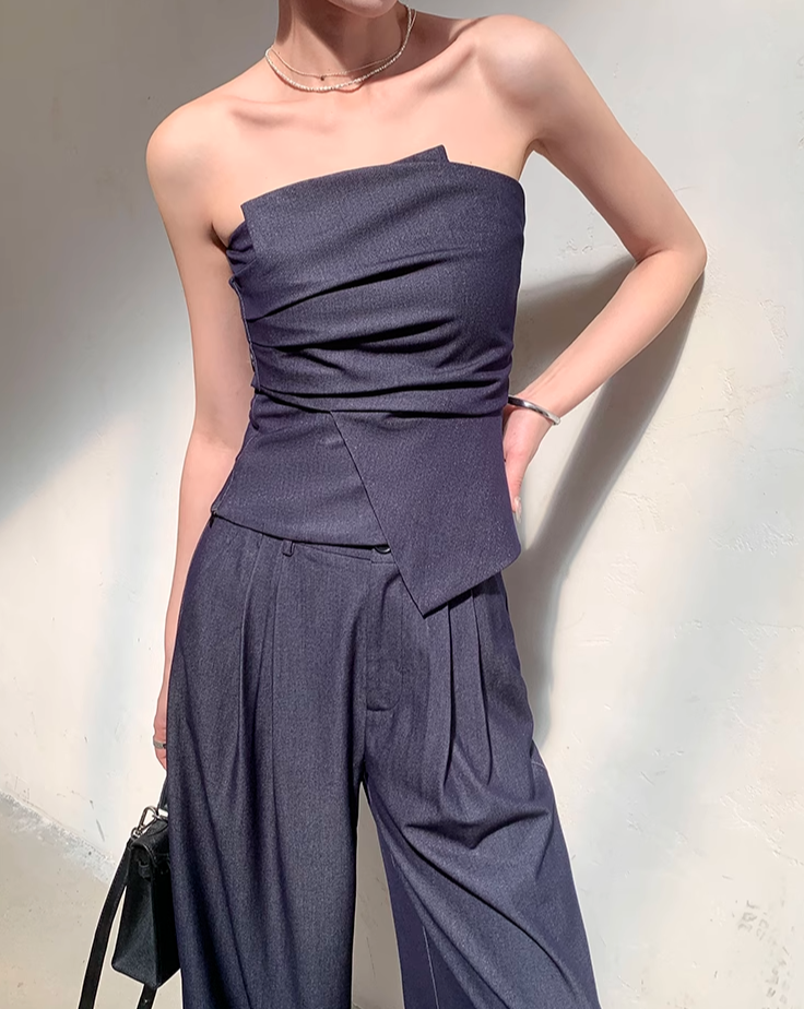 Soft denim tube top setup