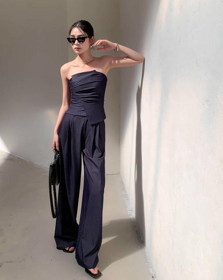 Soft denim tube top setup