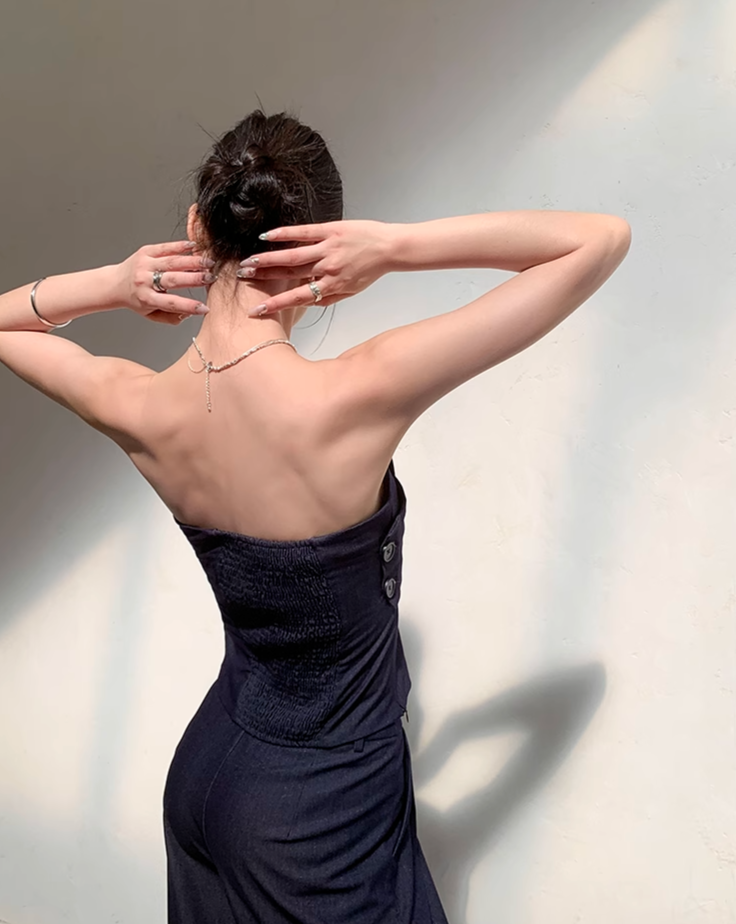 Soft denim tube top setup