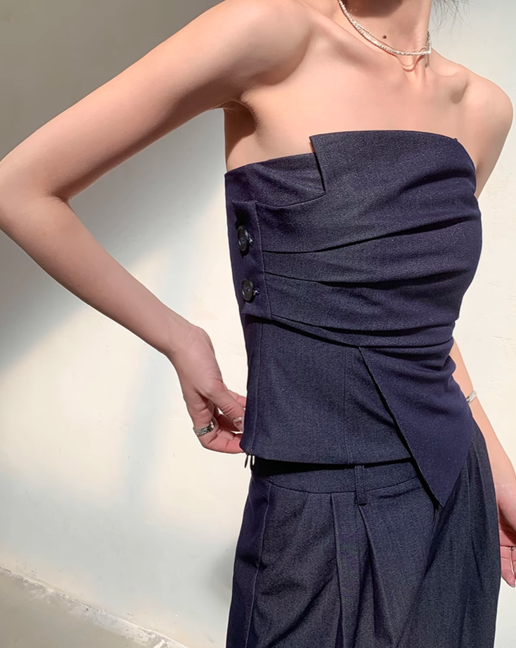 Soft denim tube top setup