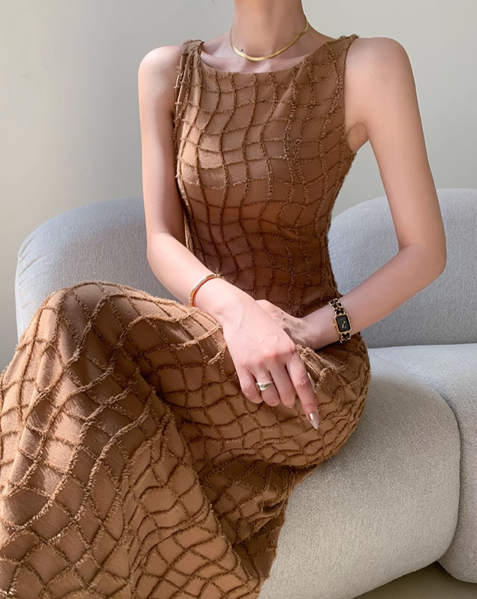 Waffle design sleeveless dress