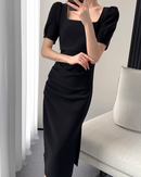 Elegant tight square neck dress （半袖）