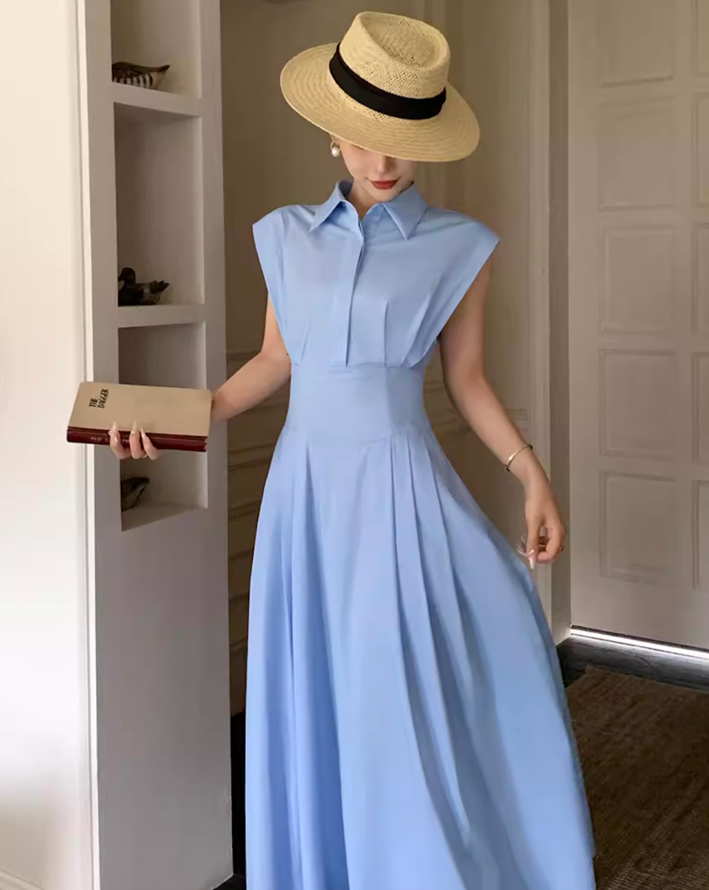 Sleeveless blue shirts dress