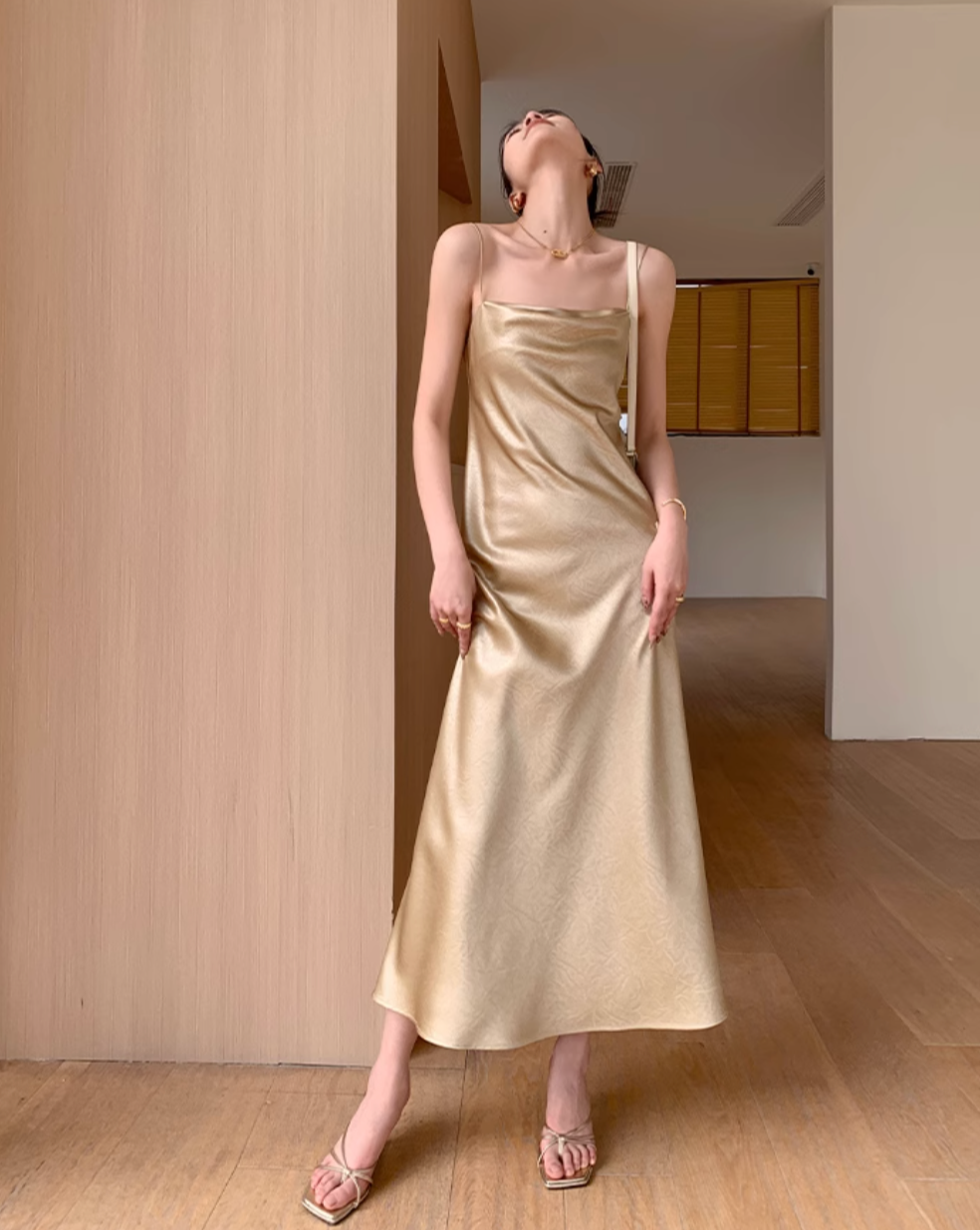 Champagne color silk dress