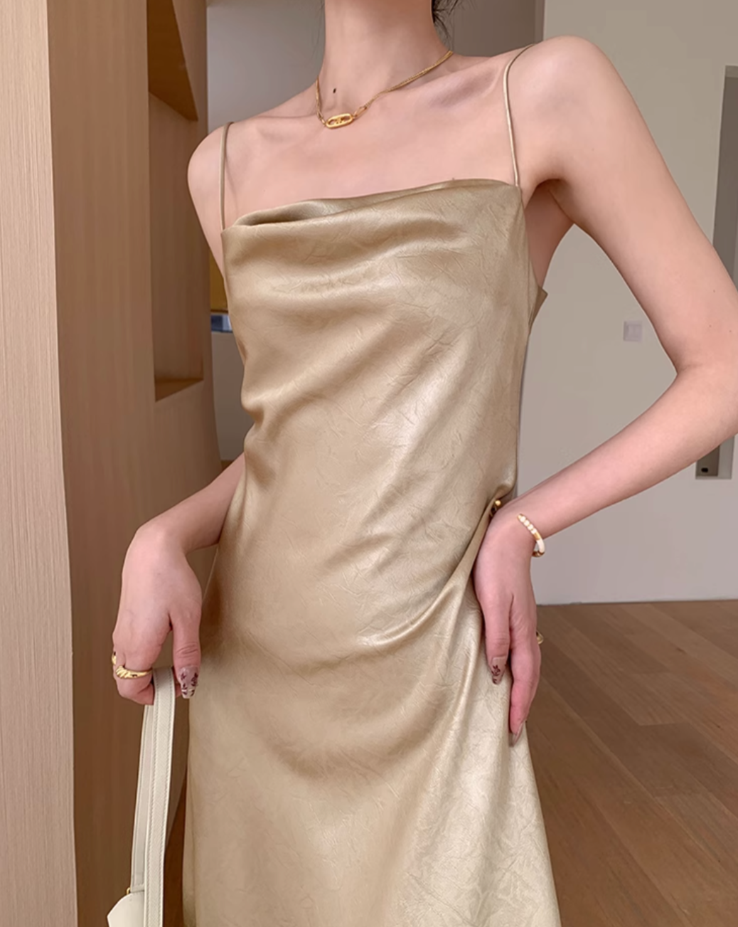 Champagne color silk dress