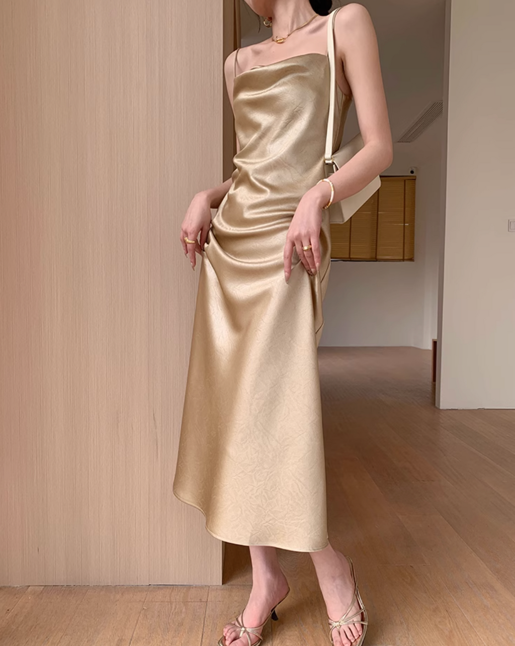 Champagne color silk dress